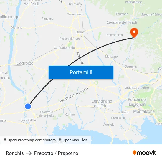 Ronchis to Prepotto / Prapotno map