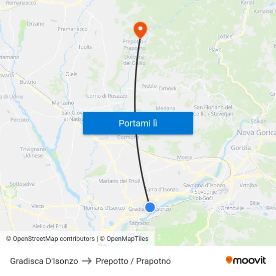 Gradisca D'Isonzo to Prepotto / Prapotno map