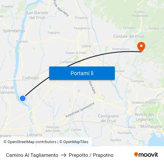 Camino Al Tagliamento to Prepotto / Prapotno map