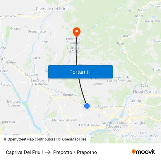 Capriva Del Friuli to Prepotto / Prapotno map