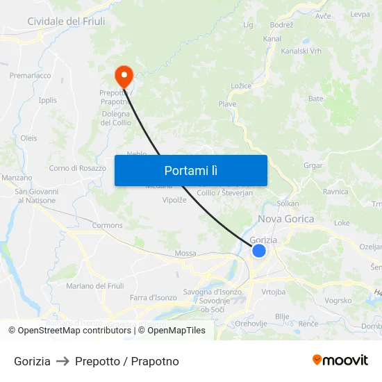 Gorizia to Prepotto / Prapotno map