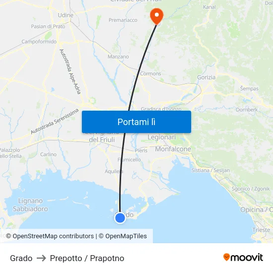 Grado to Prepotto / Prapotno map