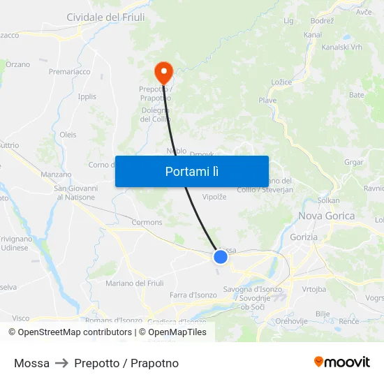 Mossa to Prepotto / Prapotno map