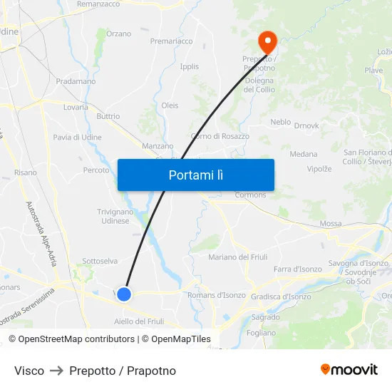 Visco to Prepotto / Prapotno map