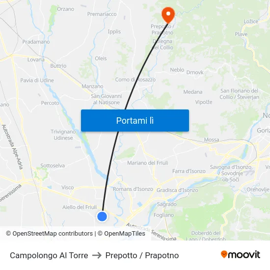 Campolongo Al Torre to Prepotto / Prapotno map