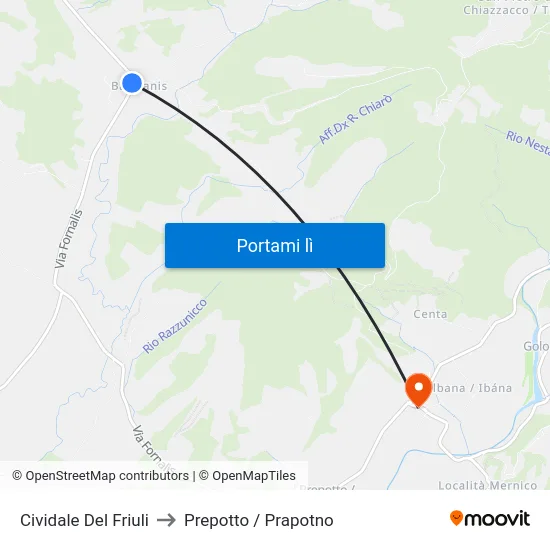 Cividale Del Friuli to Prepotto / Prapotno map