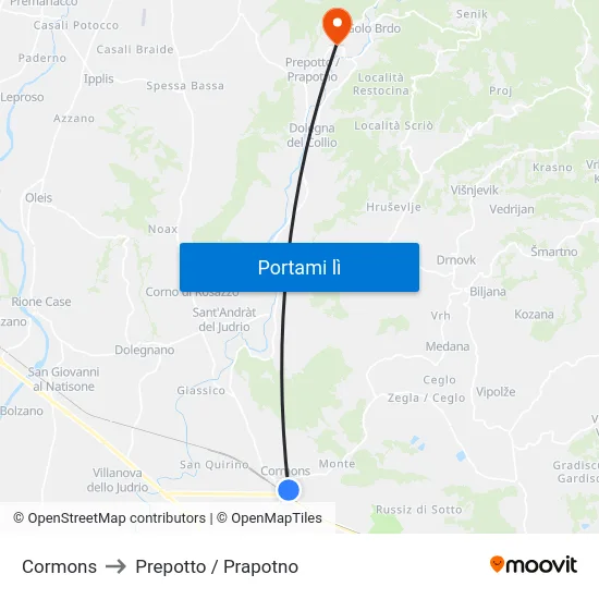 Cormons to Prepotto / Prapotno map