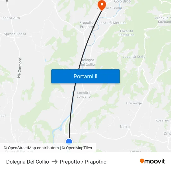 Dolegna Del Collio to Prepotto / Prapotno map