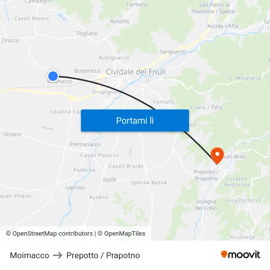 Moimacco to Prepotto / Prapotno map