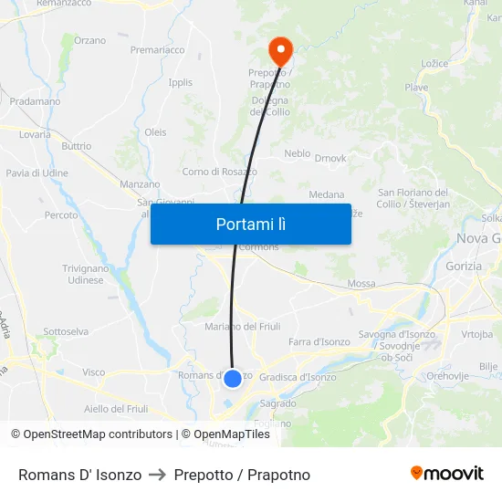 Romans D' Isonzo to Prepotto / Prapotno map