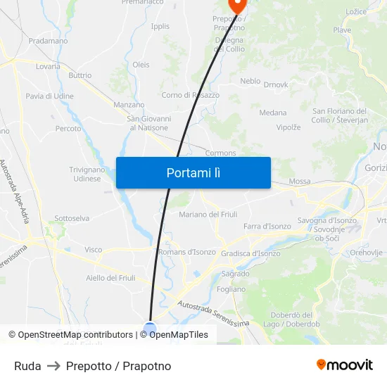 Ruda to Prepotto / Prapotno map
