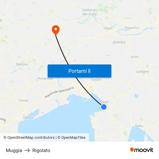 Muggia to Rigolato map