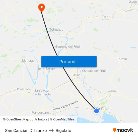 San Canzian D' Isonzo to Rigolato map