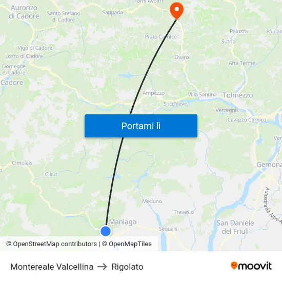 Montereale Valcellina to Rigolato map