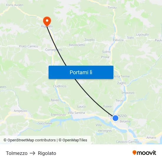 Tolmezzo to Rigolato map
