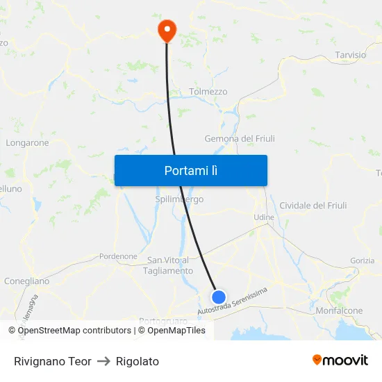 Rivignano Teor to Rigolato map