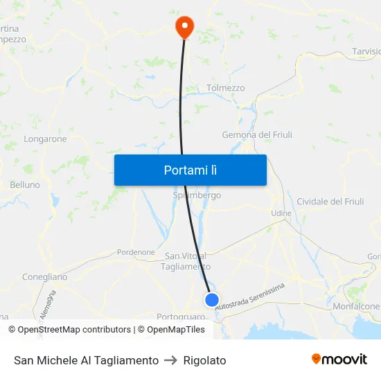 San Michele Al Tagliamento to Rigolato map