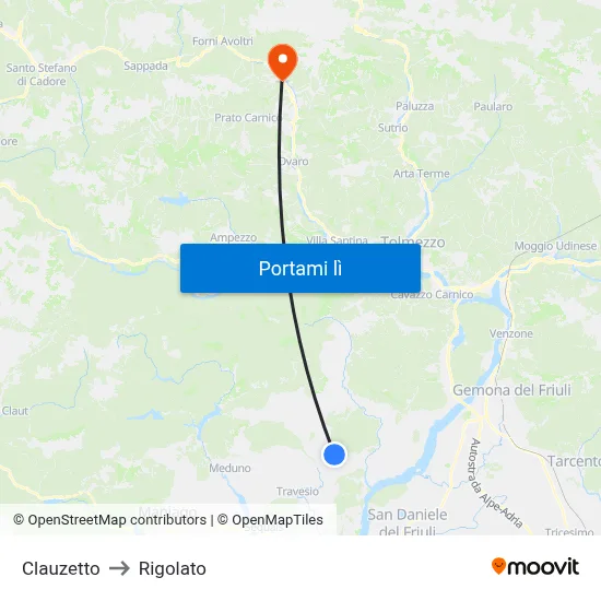 Clauzetto to Rigolato map
