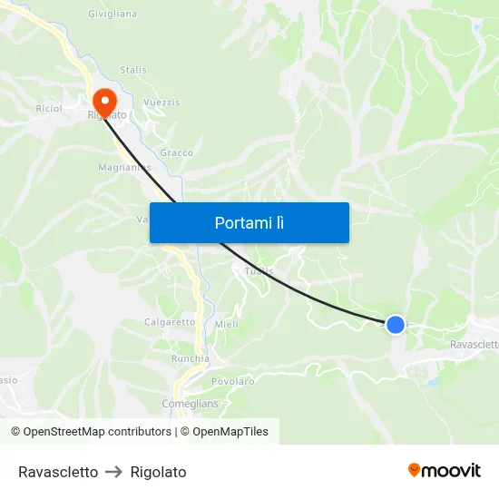 Ravascletto to Rigolato map
