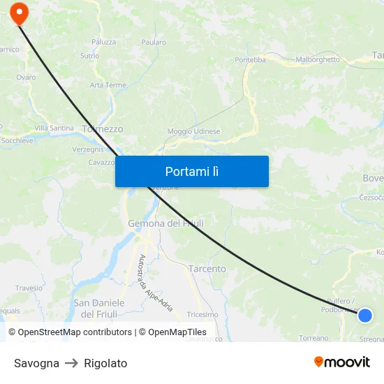 Savogna to Rigolato map