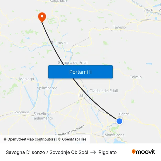 Savogna D'Isonzo / Sovodnje Ob Soči to Rigolato map