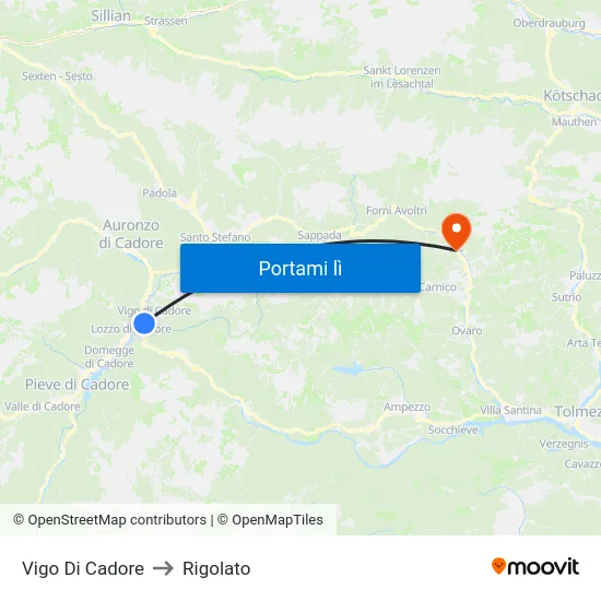 Vigo Di Cadore to Rigolato map