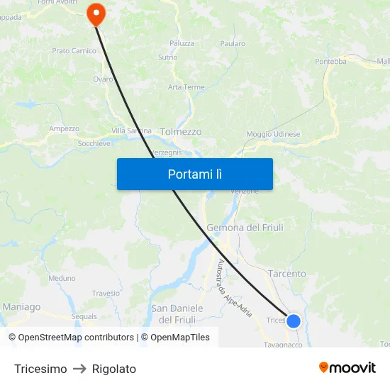 Tricesimo to Rigolato map