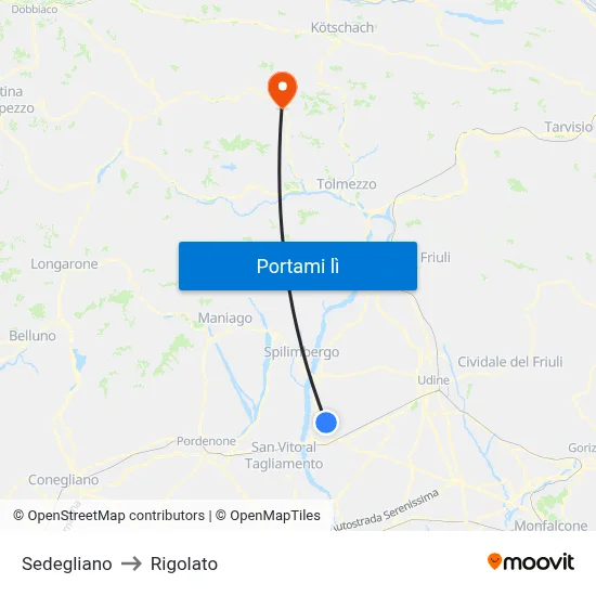 Sedegliano to Rigolato map