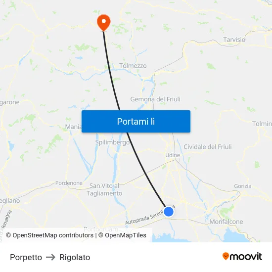 Porpetto to Rigolato map