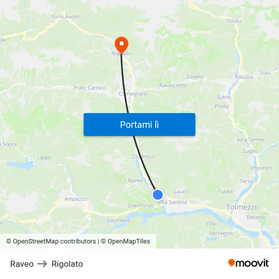 Raveo to Rigolato map
