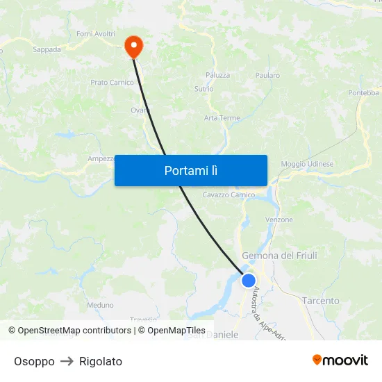 Osoppo to Rigolato map