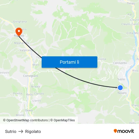 Sutrio to Rigolato map