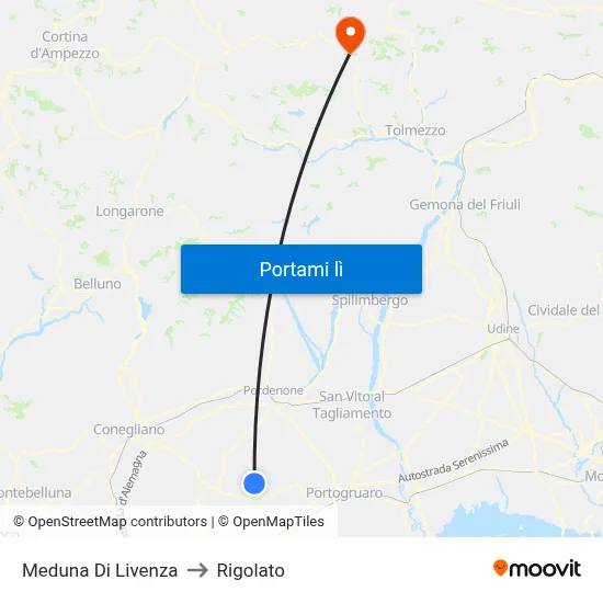 Meduna Di Livenza to Rigolato map
