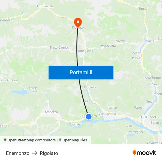 Enemonzo to Rigolato map