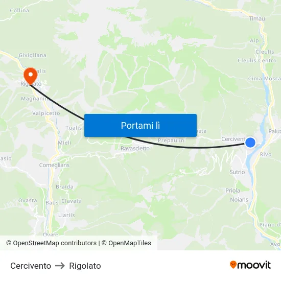 Cercivento to Rigolato map