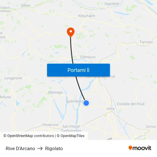 Rive D'Arcano to Rigolato map