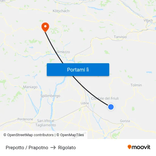 Prepotto / Prapotno to Rigolato map