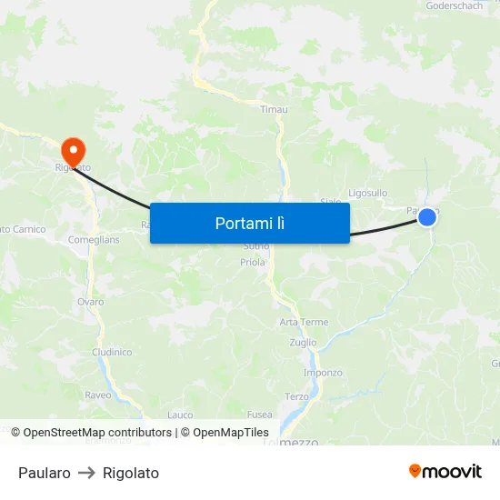 Paularo to Rigolato map