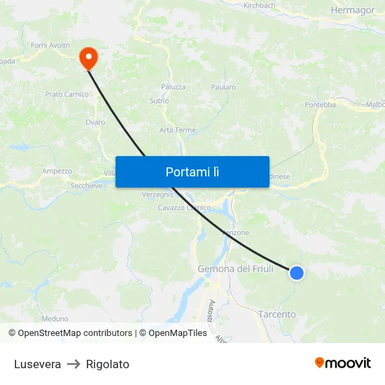 Lusevera to Rigolato map