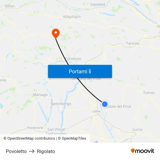 Povoletto to Rigolato map