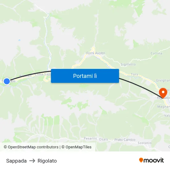 Sappada to Rigolato map