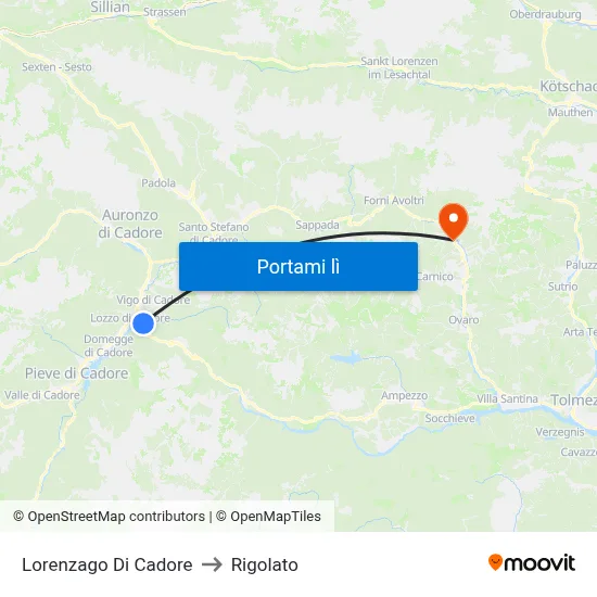 Lorenzago Di Cadore to Rigolato map
