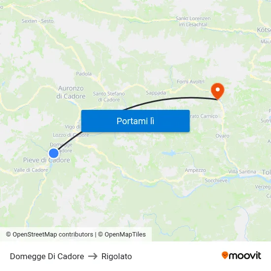 Domegge Di Cadore to Rigolato map
