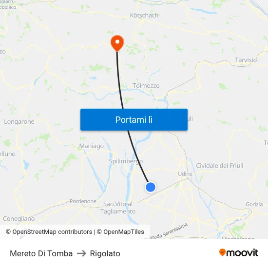 Mereto Di Tomba to Rigolato map