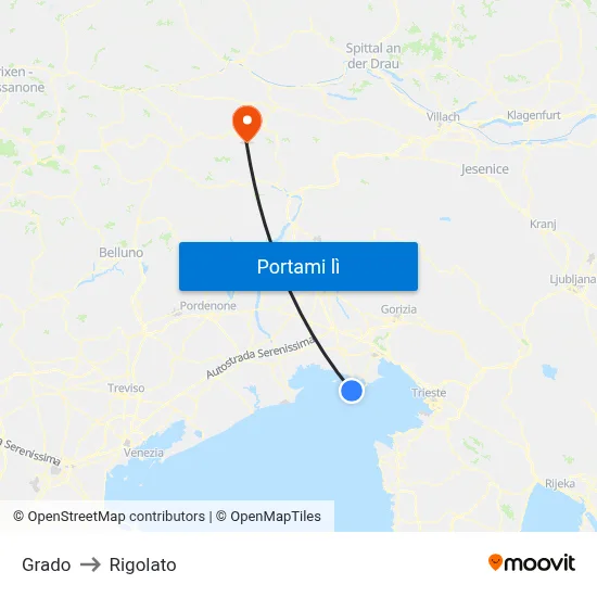 Grado to Rigolato map