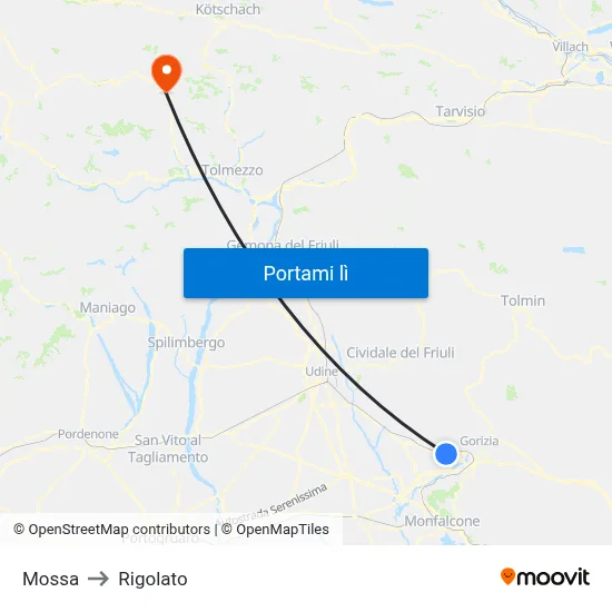 Mossa to Rigolato map