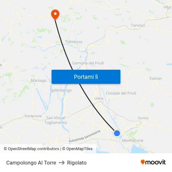 Campolongo Al Torre to Rigolato map