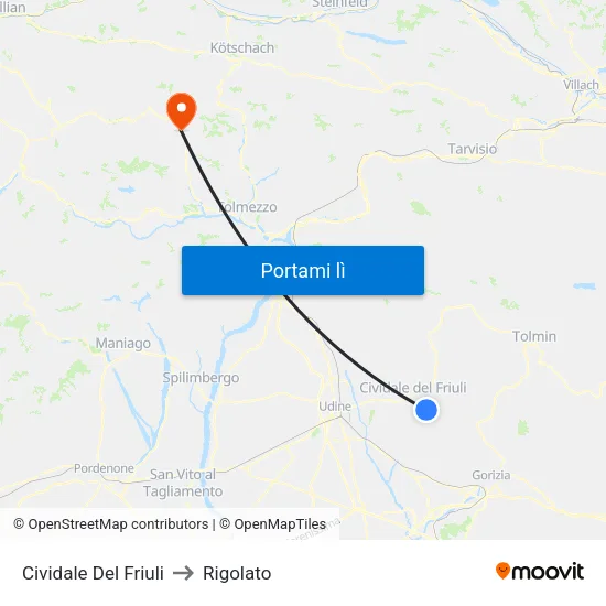 Cividale Del Friuli to Rigolato map