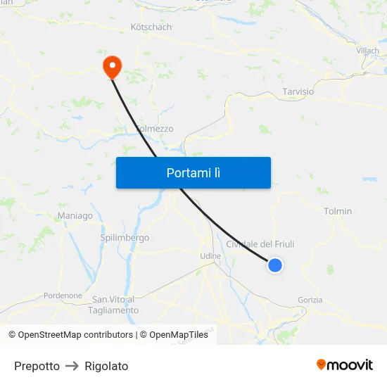 Prepotto to Rigolato map