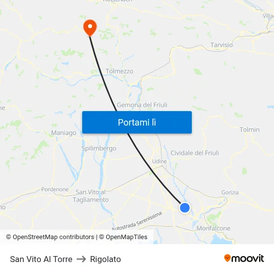 San Vito Al Torre to Rigolato map